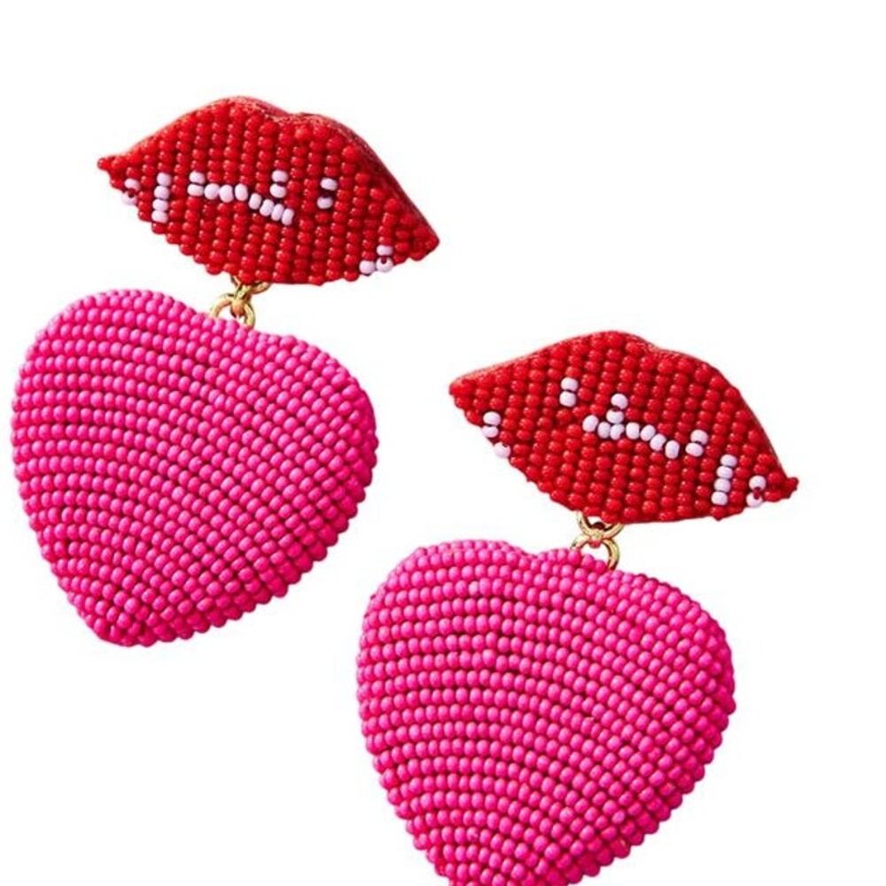 Mignonne Gavigan Kiss Kiss Drop Earrings in Red Multi 2" drop NWT